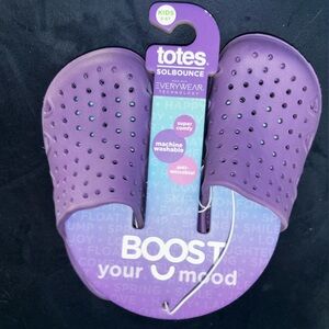 Totes Solbounce Boost Your Mood Purple Kids Beach Clogs Slides Sandals NWT